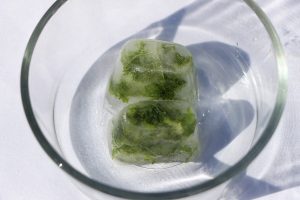Feuilles de persil congelées sous forme de glaçons.
